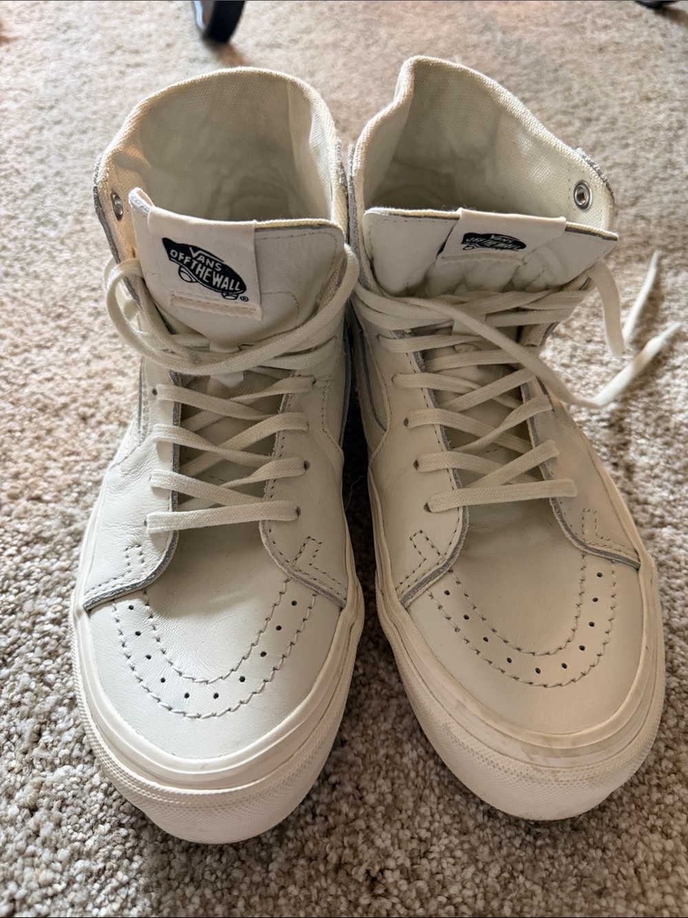 Vans Cream High-Top Leather Skate Sneakers